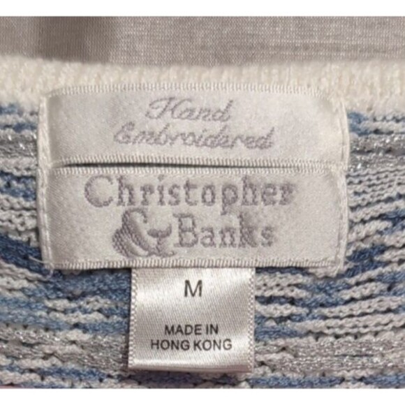 VTG Christopher & Banks Winter Blue White Cardigan Sweater MEDIUM Full Zip - Picture 4 of 16